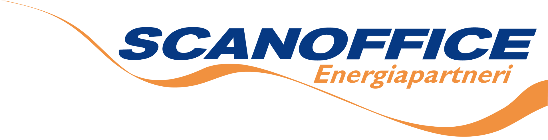 Scanoffice Energiapartner -logo, jossa on sininen teksti ja oranssi aalto valkoisella taustalla