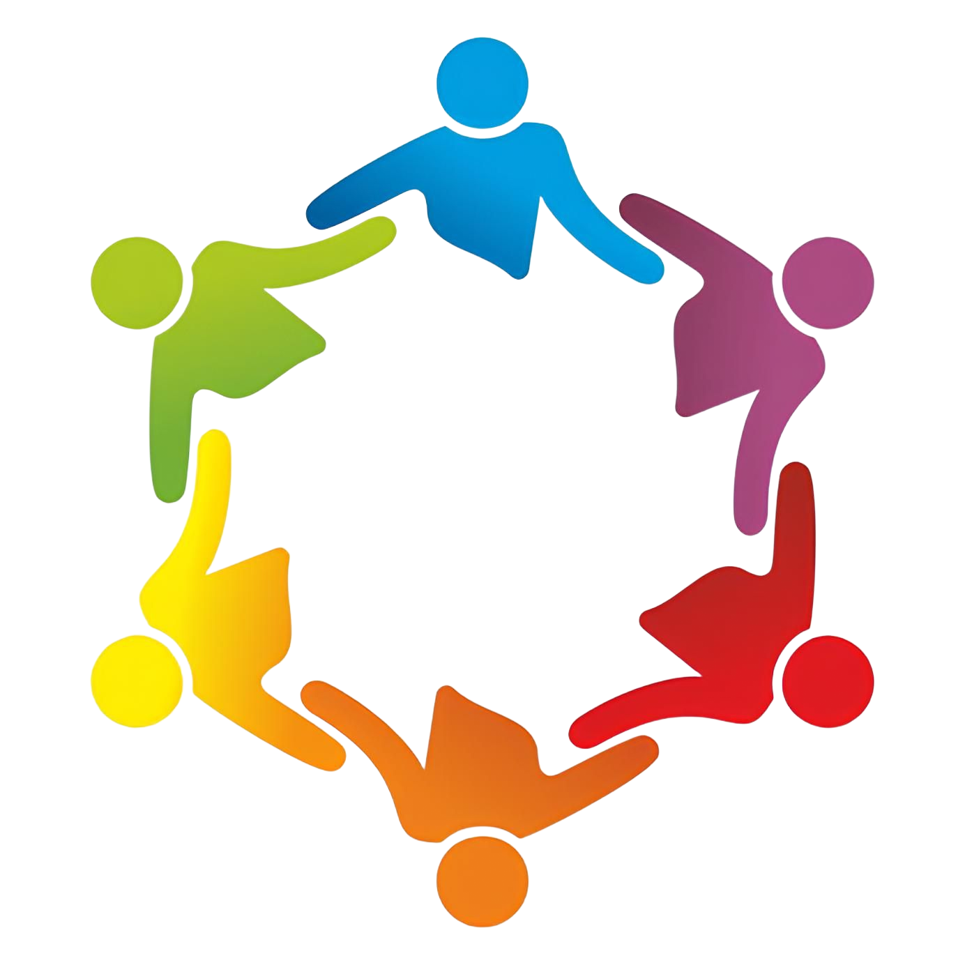 Ronde colorée de six personnages stylisés se tenant la main.