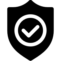 Icono de escudo negro con una marca de verificación blanca dentro de un círculo blanco.