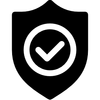 Icono de escudo negro con una marca de verificación blanca dentro de un círculo.