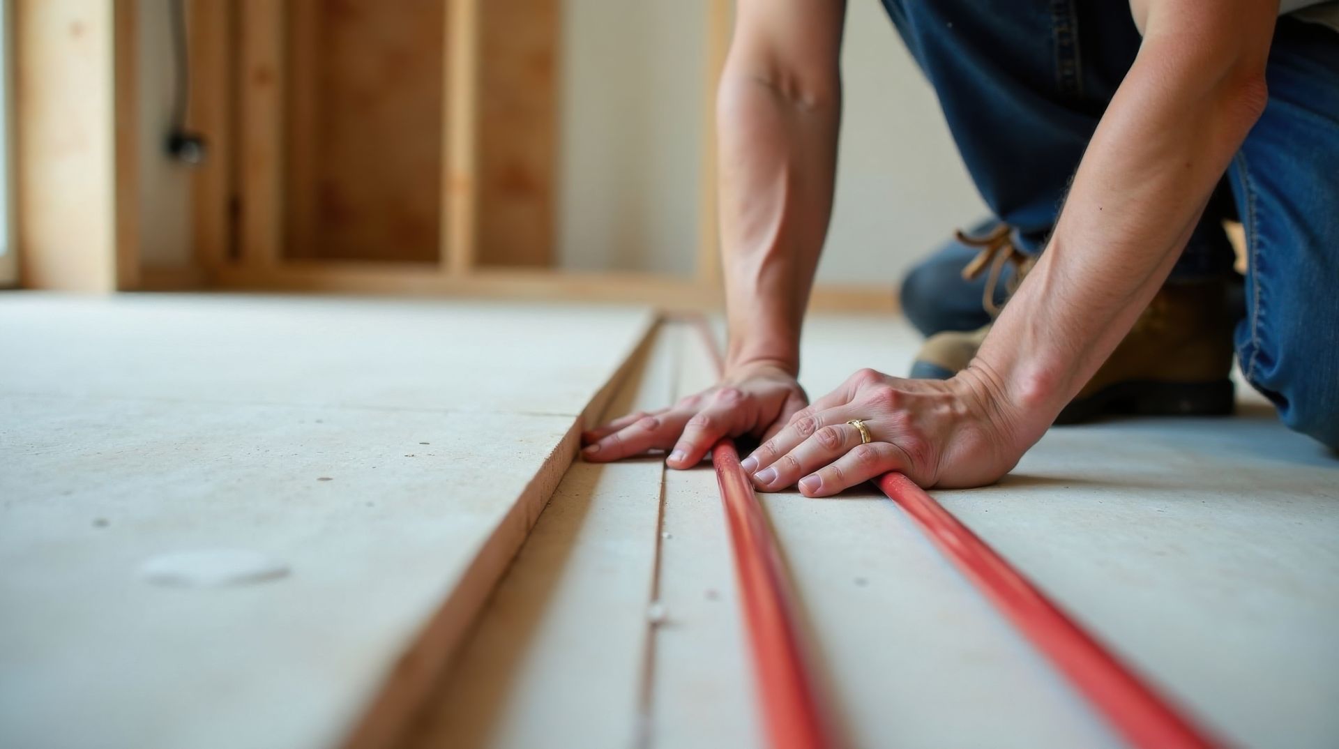 Une personne installant un plancher chauffant.