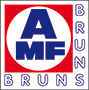Das Logo von AMF Bruns ist blau und weiß mit rotem Rand.