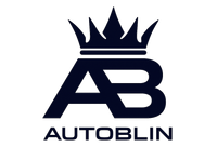 Logotipo azul oscuro con corona encima de letras "AB" entrelazadas; texto "AUTOBLIN" debajo.