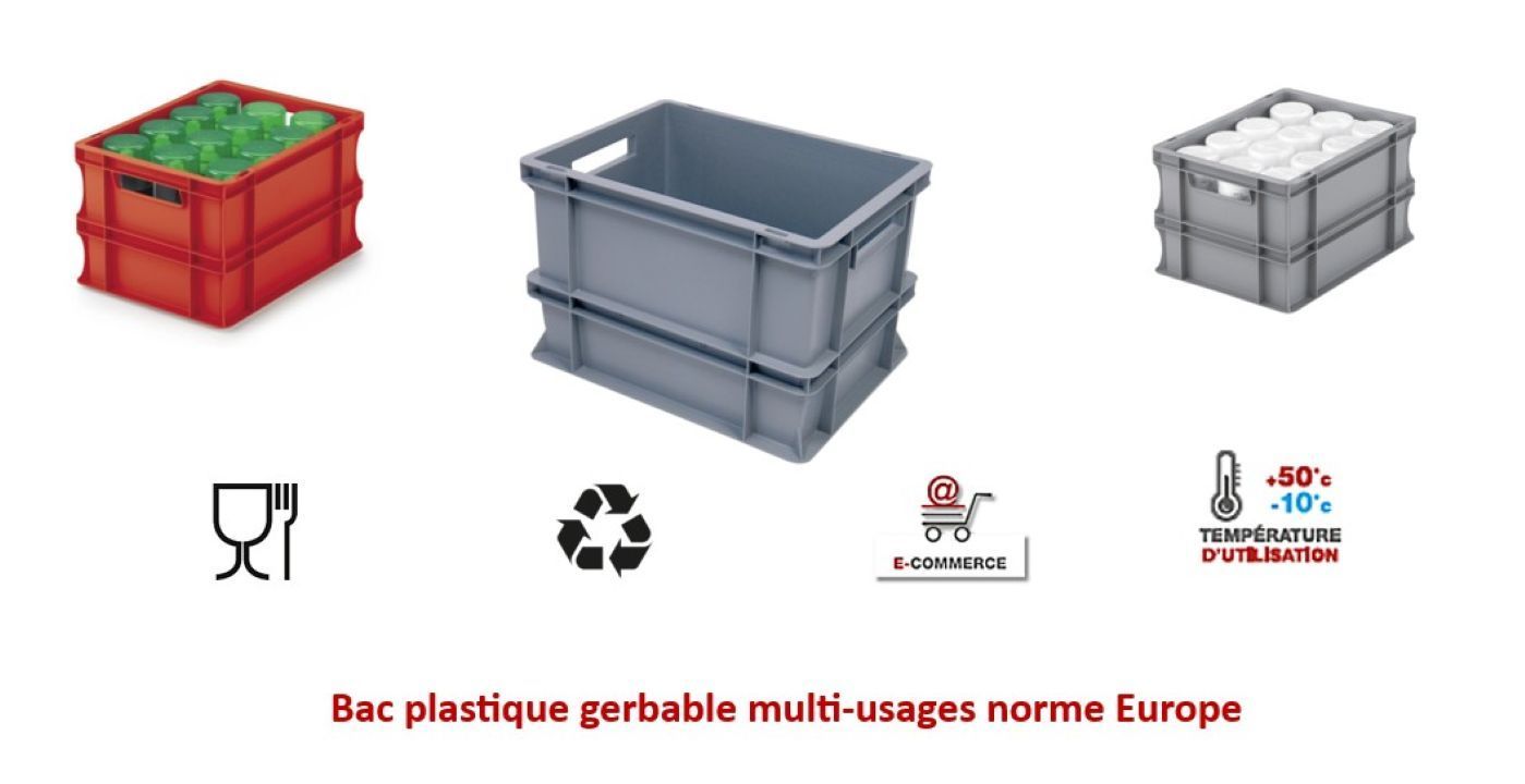 Bac plastique gerbable multi-usages norme Europe