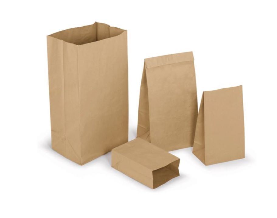 Sac papier kraft 100% recyclé facile à remplir tient debout pour vente à emporter