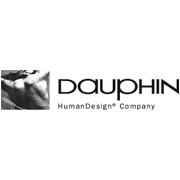 Firmenlogo von Dauphin Human Design in Schwarz-Weiß mit abstraktem grafischem Zeichen