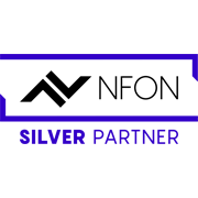 NFON-Silberpartner-Logo in Schwarz und Lila auf weißem Hintergrund