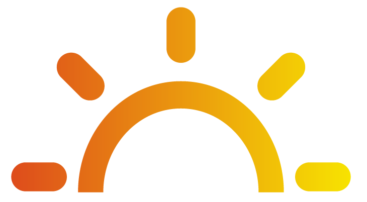 Ein gelbes und orangefarbenes Sonnensymbol auf weißem Hintergrund.