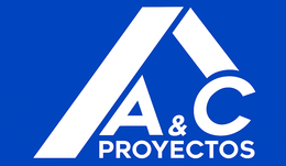 Logotipo “A&C” blanco sobre fondo azul, con la palabra “PROYECTOS” debajo.
