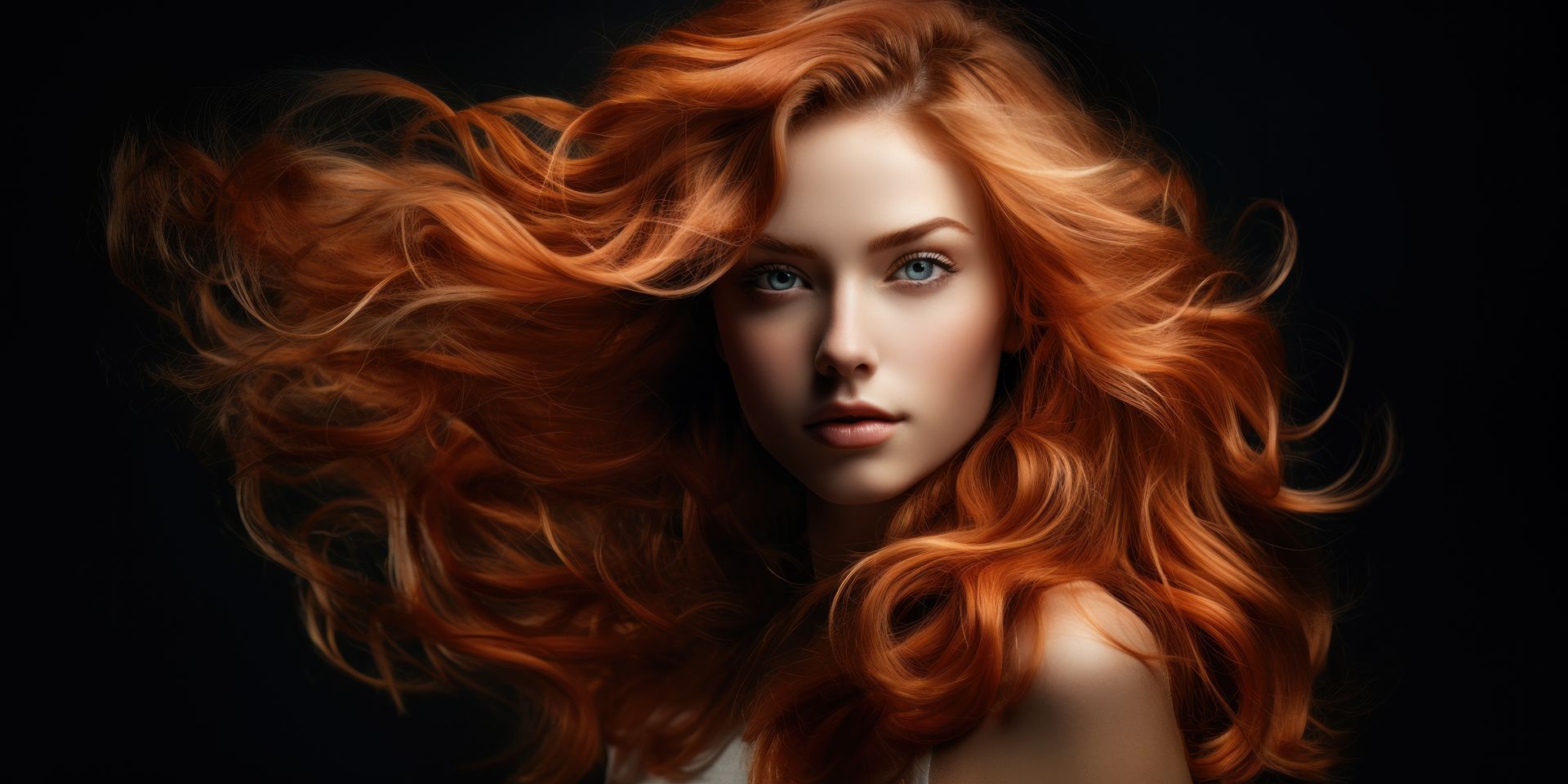 Femme cheveux long coloration rousse