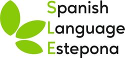 Logotipo para Lengua Española Estepona: hojas verdes, “S” verde, “Lengua Estepona” negra.