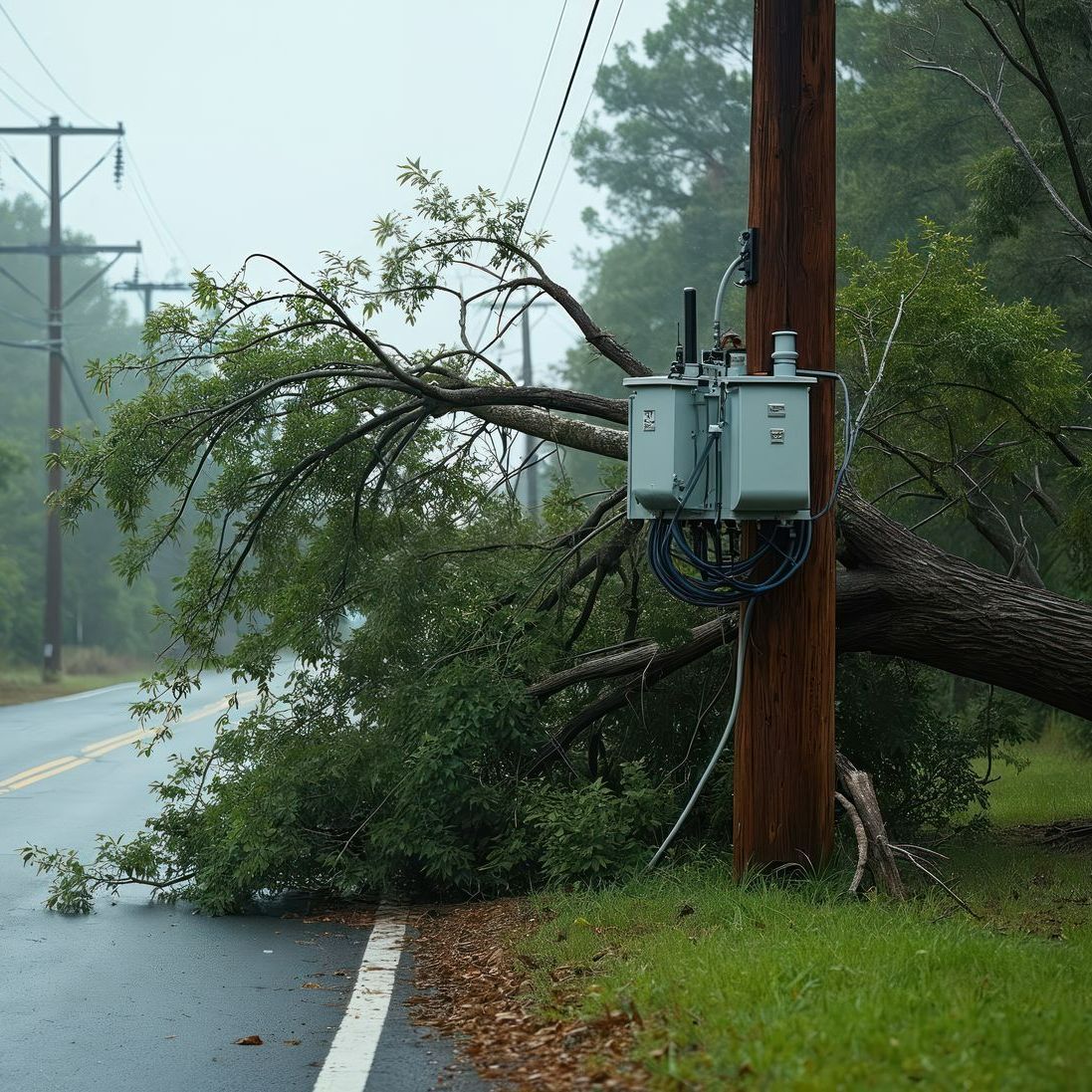 Un arbre tombé sur une ligne électrique
