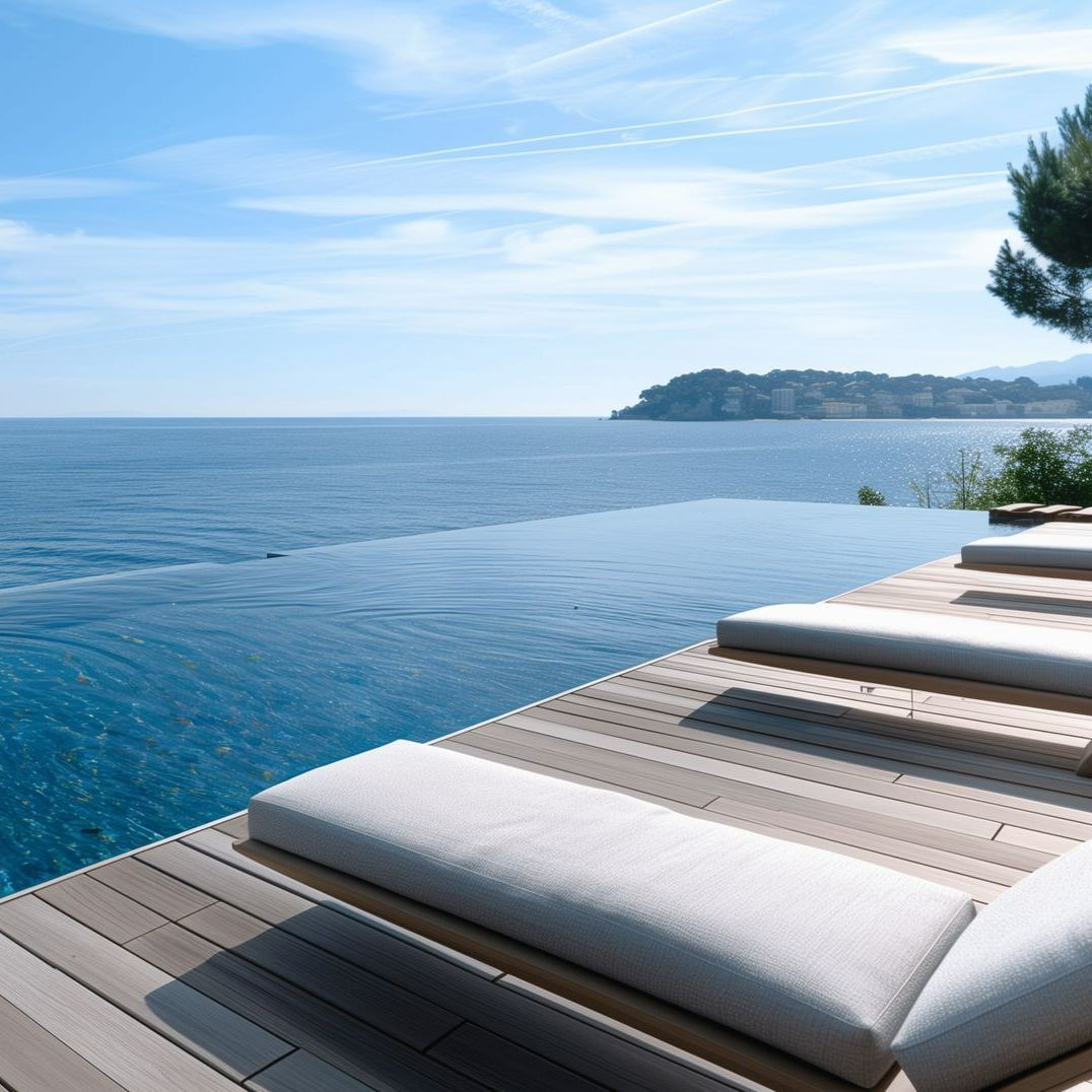 Une terrasse carrelée avec vue sur l'océan