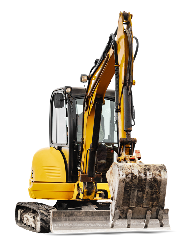 Une tractopelle jaune.