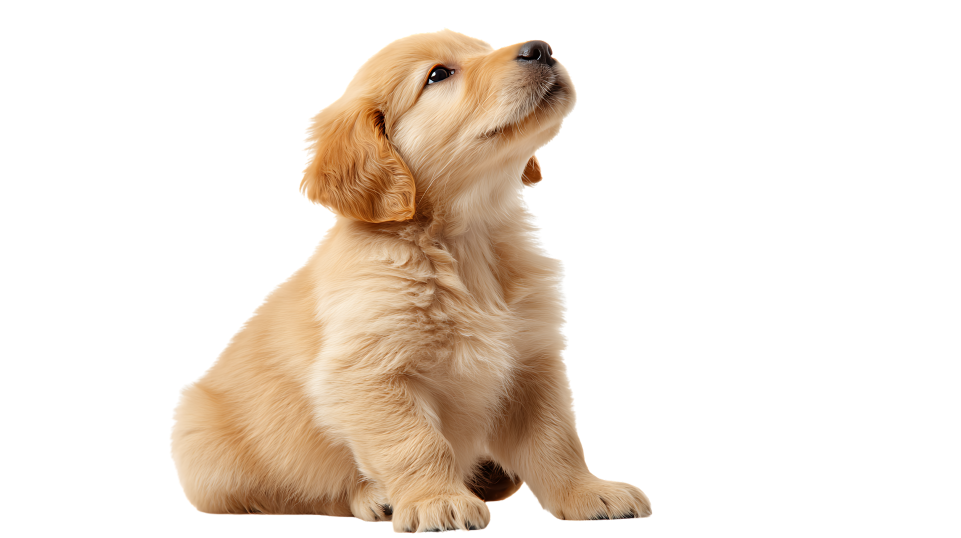 Chiot golden retriever assis, regardant vers le haut.