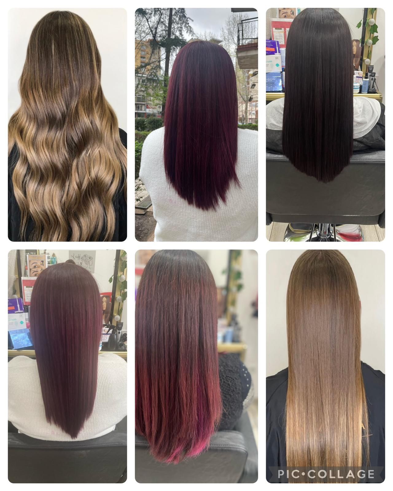 Un collage de fotografías de cabello de mujeres en diferentes colores.