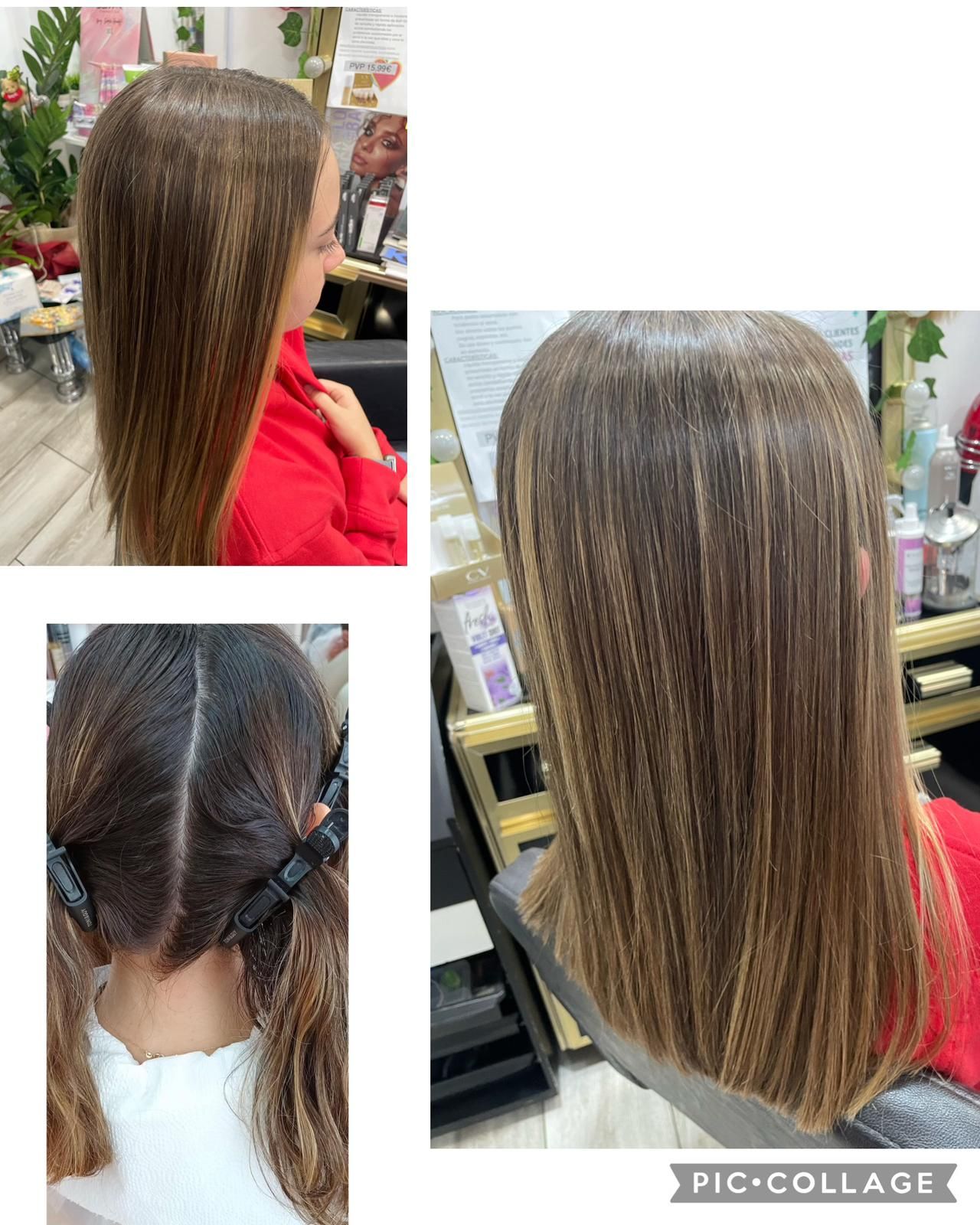 Una mujer se está cortando el pelo en una peluquería.