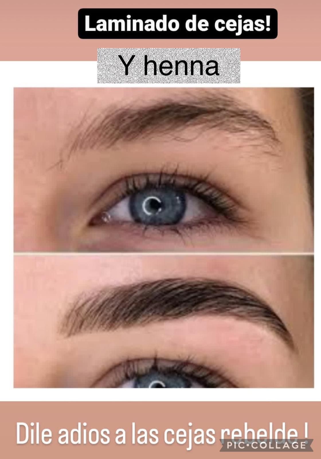 Una foto de antes y después de las cejas de una mujer.