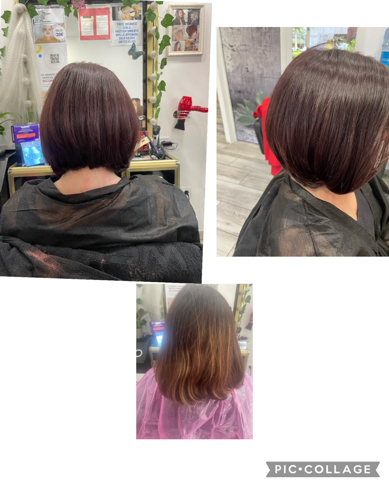 Una mujer se está cortando el pelo en un salón.