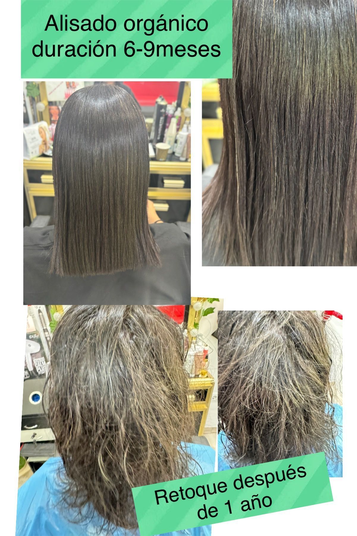 Una foto de antes y después del cabello de una mujer.