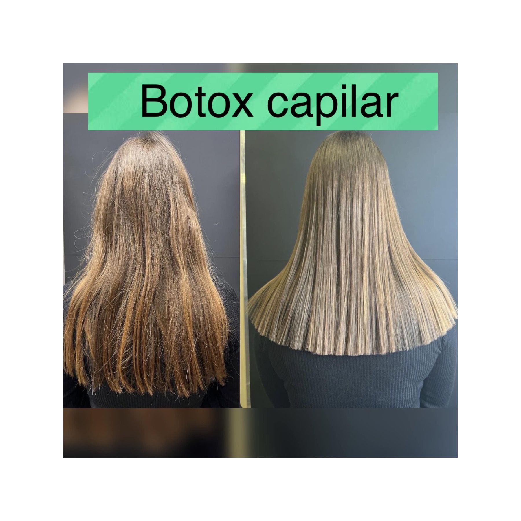 Una fotografía de antes y después del cabello de una mujer con botox.