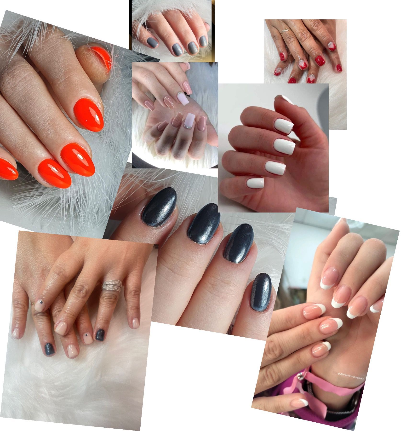 Un collage de diferentes tipos de uñas sobre un fondo blanco.