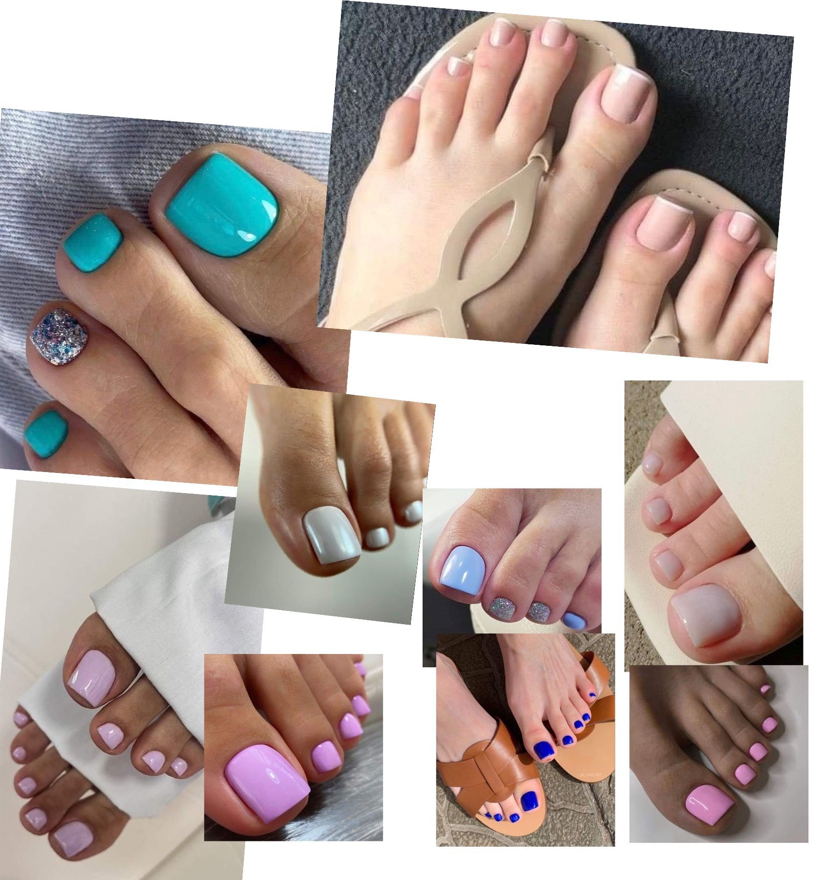 Un collage de fotografías de las uñas de los pies de una mujer.