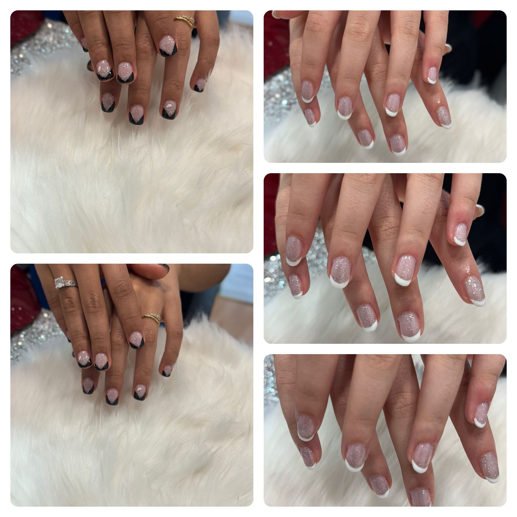 Un collage de cuatro fotografías de las uñas de una mujer.