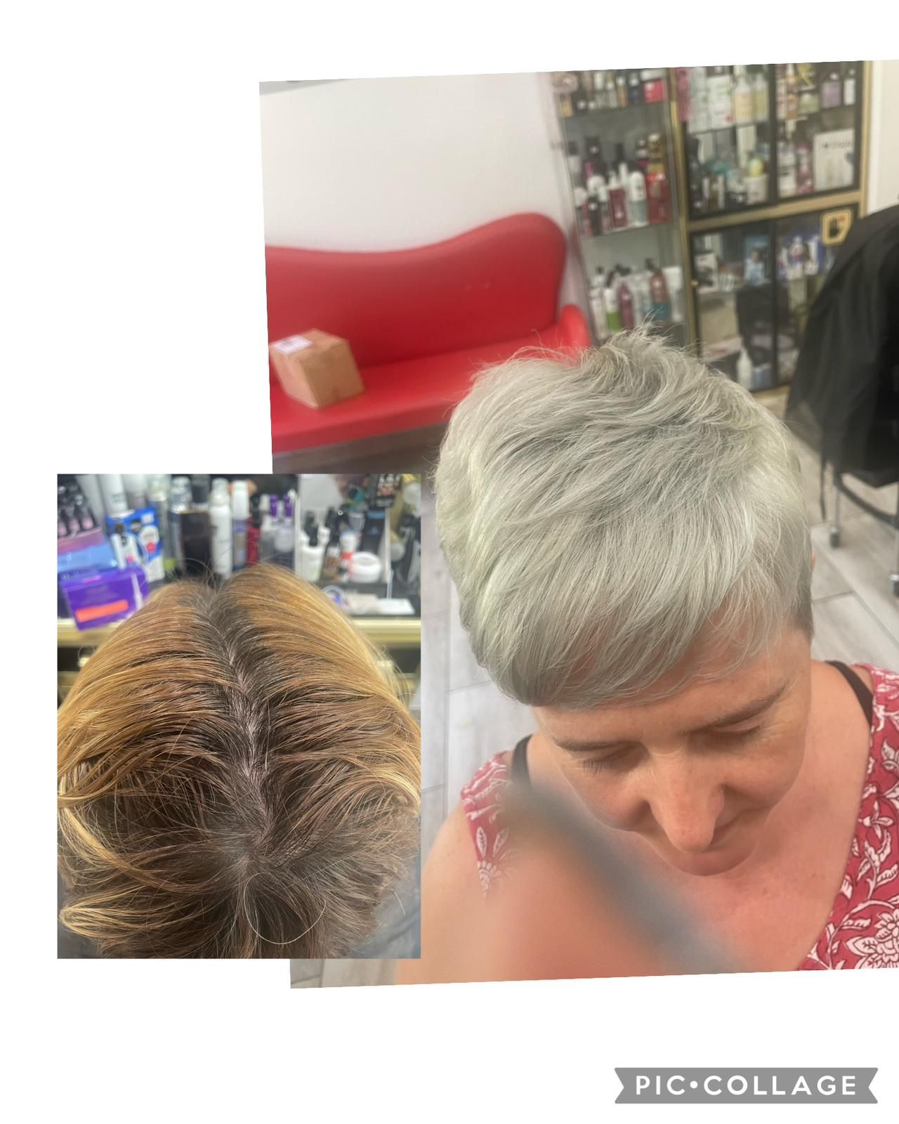 Una mujer se está cortando el pelo en un salón.