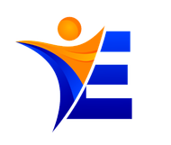 Un logotipo azul y naranja con la letra e en el medio.