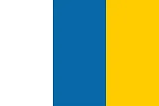 Una bandera azul, amarilla y blanca sobre un fondo blanco.