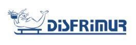 Un logotipo azul y blanco para una empresa llamada Disfrutar
