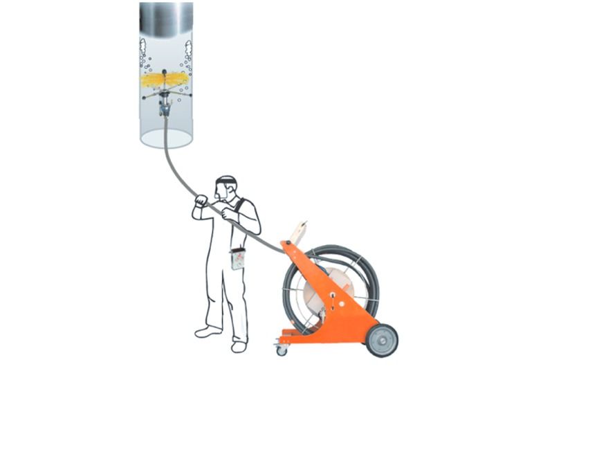 Un dibujo de un hombre sosteniendo una manguera conectada a una máquina.