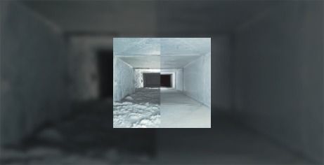 Una imagen de un conducto antes y después de la limpieza.