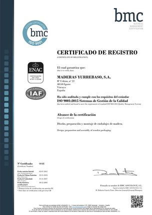 Certificado de registro BMC español con logotipos y código QR en página blanca.