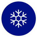 Icono de copo de nieve blanco sobre un fondo de círculo azul.