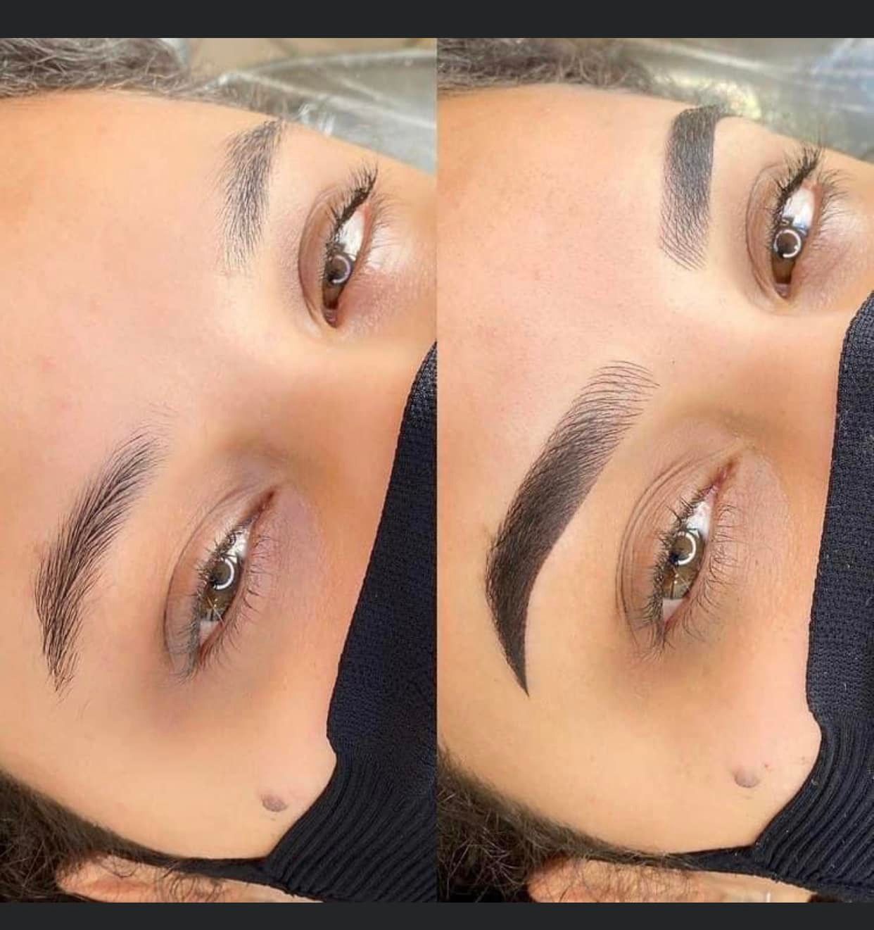 Antes y después de las cejas de una persona. El