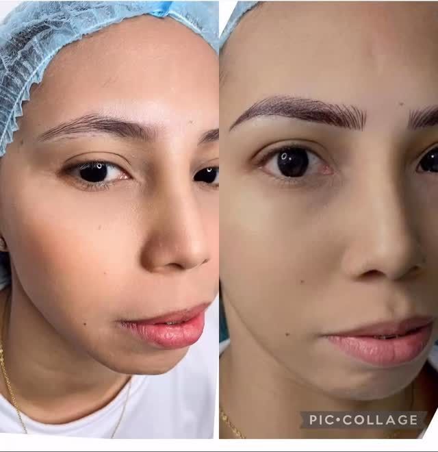 Fotos del antes y el después: cejas de una mujer. El