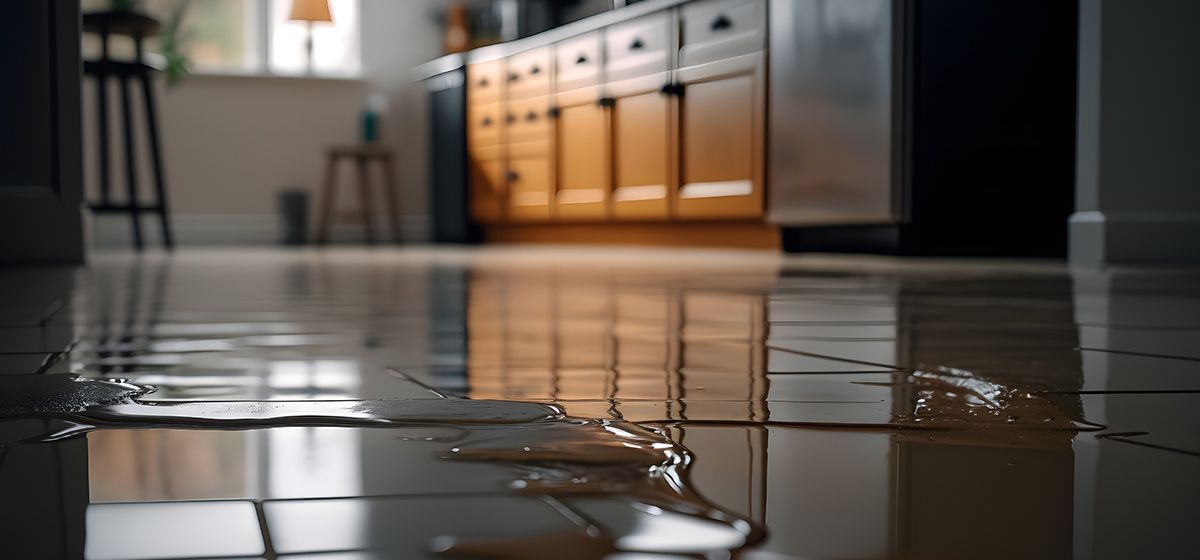 Photographie d'une fuite d'eau dans une cuisine