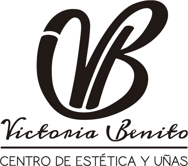 A black and white logo for victoria benito centro de estetica y uñas