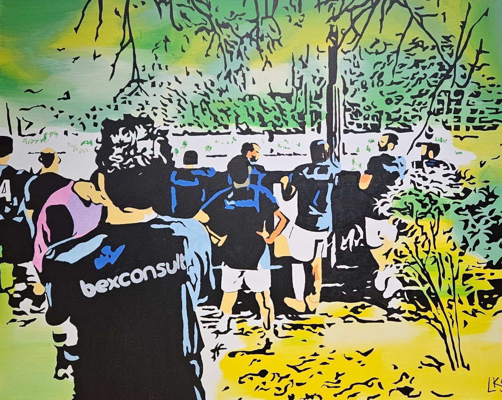 Fresque colorée de personnes de dos portant un t-shirt bexconsult