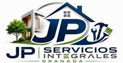 Logotipo de JP Servicios Integrales Granada con casa azul, &aacute;rbol e iniciales estilizadas JP.