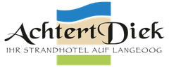 Logo for Achtert Diek, a strand hotel on Langeoog, featuring stylized sea and sand elements.