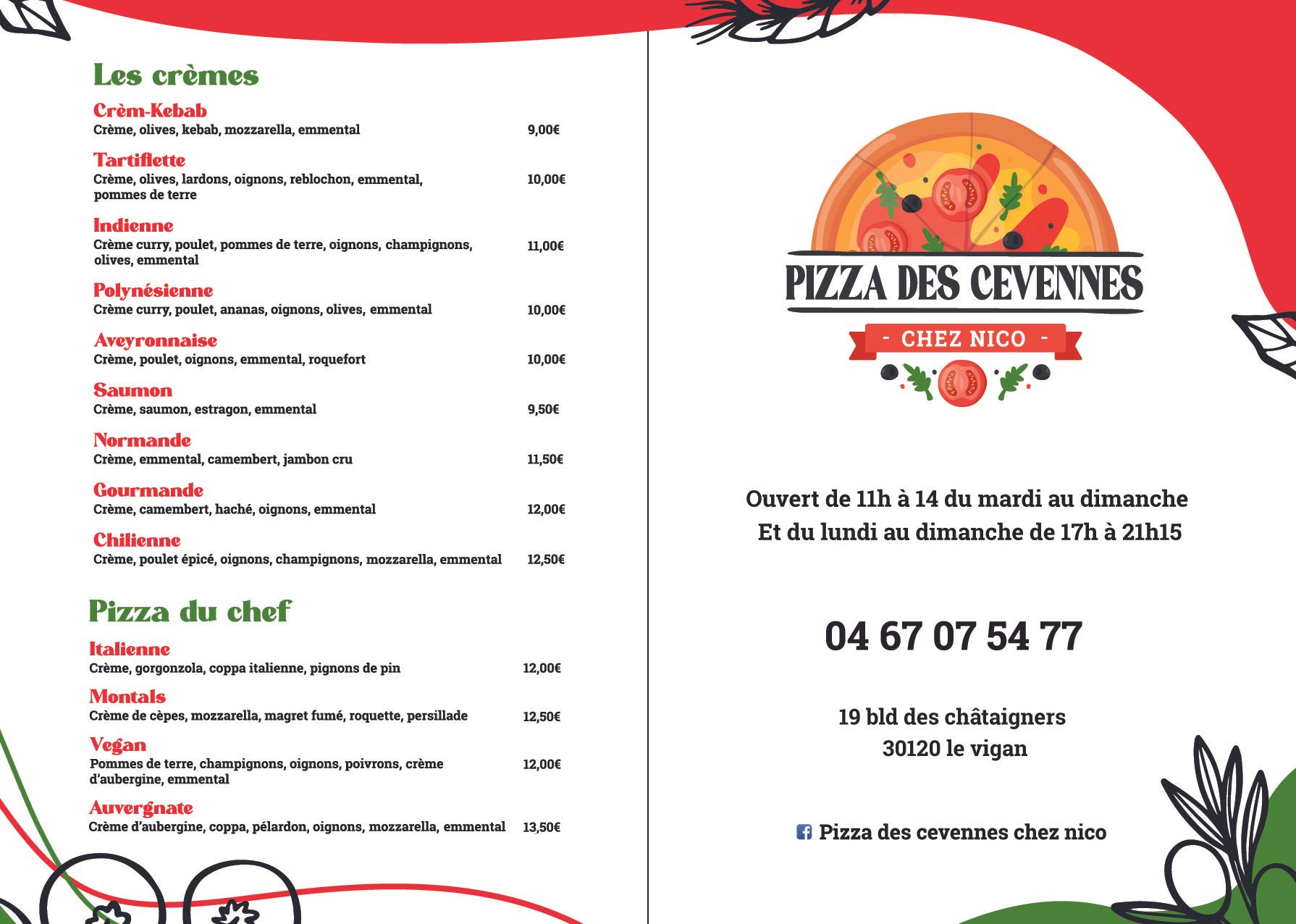 Carte des pizzas page 2/2