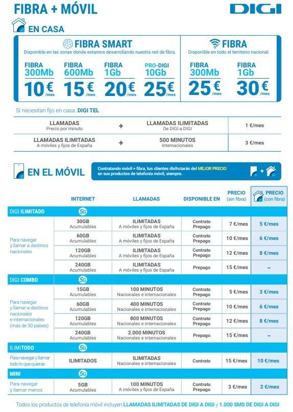 A flyer for digi fibra + movil en casa