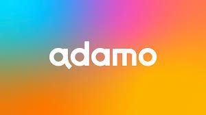 El logotipo de Adamo está sobre un fondo colorido.