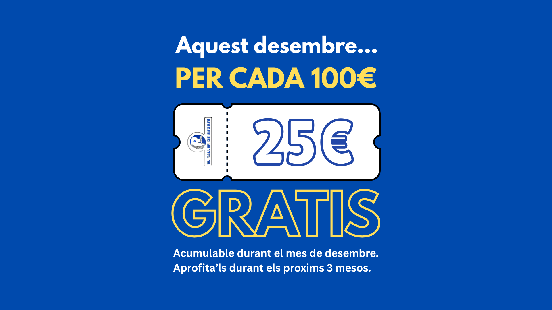 En flyer for el taller de becas offers a 25% discount