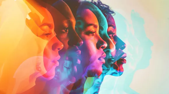 Perfiles superpuestos de una persona, con capas de tonos coloridos que van del naranja al azul.