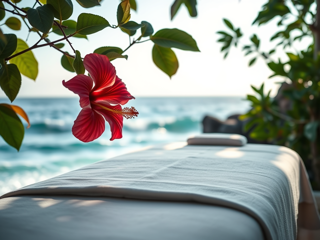 Manos recibiendo masaje de palma sobre una sábana blanca.