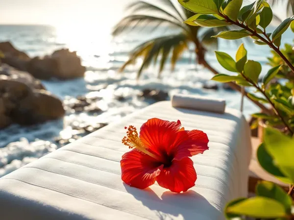 Manos recibiendo masaje de palma sobre una sábana blanca.